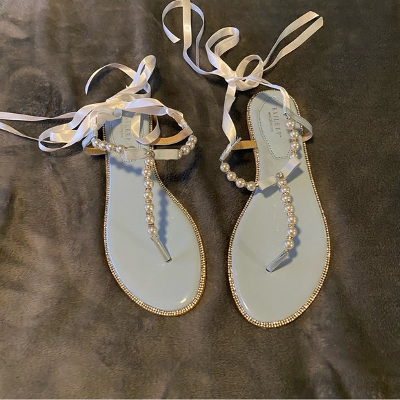 Kaileep Emmaline Pearl Satin Wrap Sandals - Picture 2 of 5